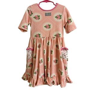 Eleanor Rose Louise Dress Pink Lace & Rose Print Jersey Size 5-6